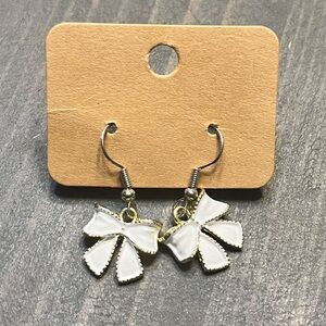Hand Crafted White Bow Earrings